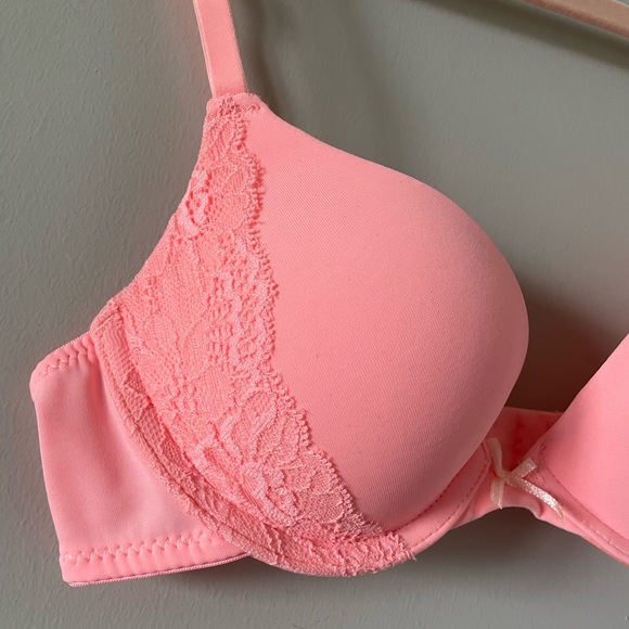 Forever 21 Push-Up Bra - Lace Detail - Neon Light Pink - 32B - Picture 2 of 8